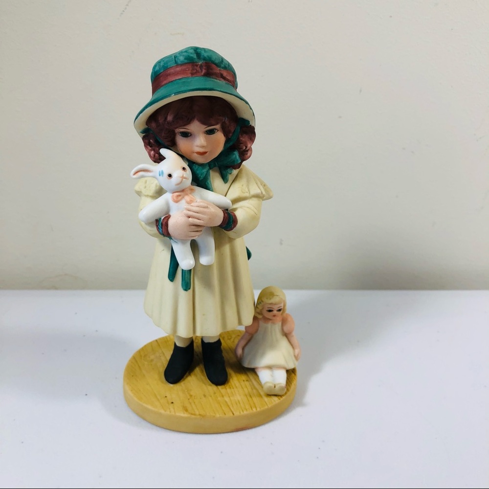 Aubrey Jan Hagara Vintage 1980's Porcelain Figurine Collectible Girl With Rabbit